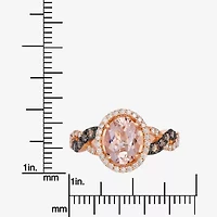Le Vian Grand Sample Sale Le Vian Grand Sample Sale (I1 / Champagne) Womens 1/2 CT. Genuine Pink Morganite 14K Rose Gold Oval Halo Side Stone Cocktail Ring