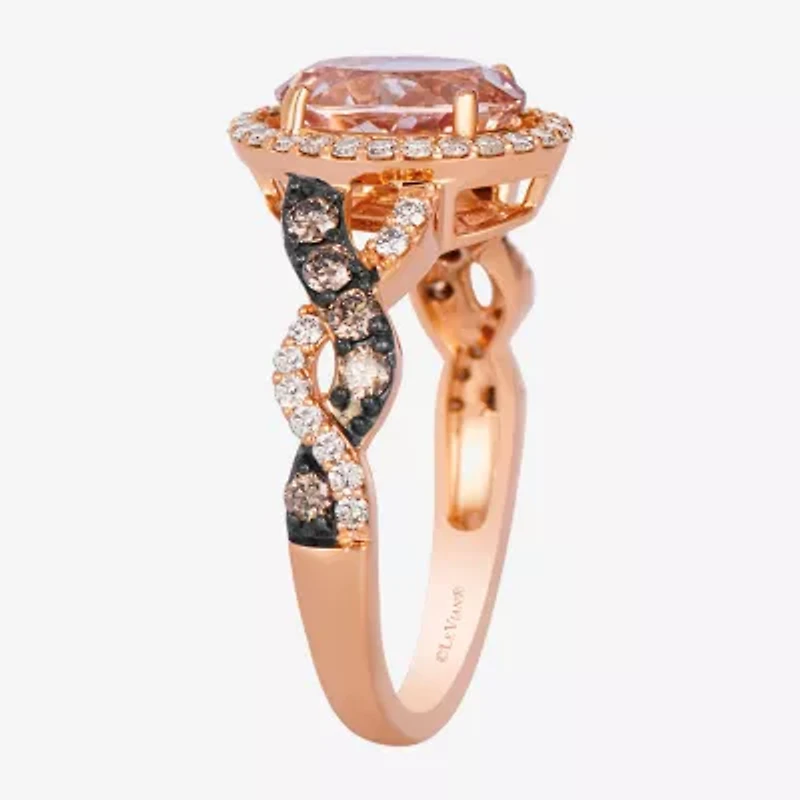 Le Vian Grand Sample Sale Le Vian Grand Sample Sale (I1 / Champagne) Womens 1/2 CT. Genuine Pink Morganite 14K Rose Gold Oval Halo Side Stone Cocktail Ring