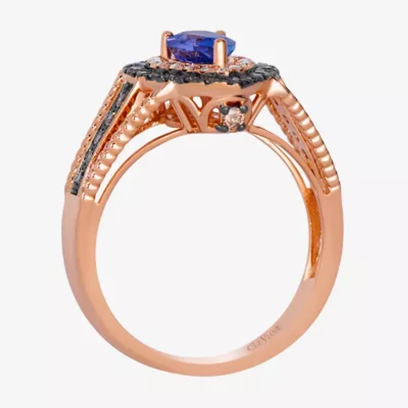 Le Vian Grand Sample Sale Le Vian Grand Sample Sale (I1 / Champagne) Womens 1/2 CT. Genuine Blue Tanzanite 14K Gold Pear Halo Side Stone Cocktail Ring