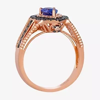 Le Vian Grand Sample Sale Le Vian Grand Sample Sale (I1 / Champagne) Womens 1/2 CT. Genuine Blue Tanzanite 14K Gold Pear Halo Side Stone Cocktail Ring