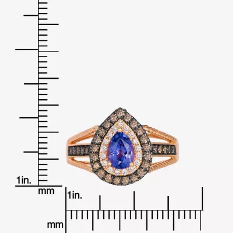 Le Vian Grand Sample Sale Le Vian Grand Sample Sale (I1 / Champagne) Womens 1/2 CT. Genuine Blue Tanzanite 14K Gold Pear Halo Side Stone Cocktail Ring