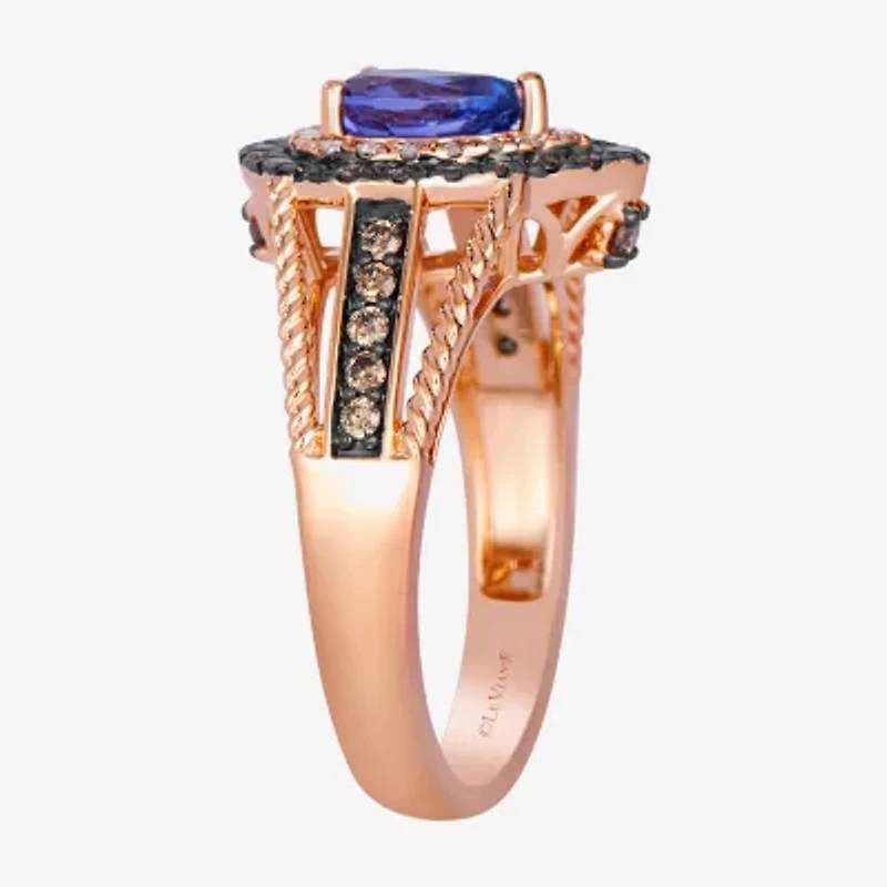 Le Vian Grand Sample Sale Le Vian Grand Sample Sale (I1 / Champagne) Womens 1/2 CT. Genuine Blue Tanzanite 14K Gold Pear Halo Side Stone Cocktail Ring
