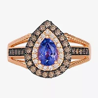 Le Vian Grand Sample Sale Le Vian Grand Sample Sale (I1 / Champagne) Womens 1/2 CT. Genuine Blue Tanzanite 14K Gold Pear Halo Side Stone Cocktail Ring