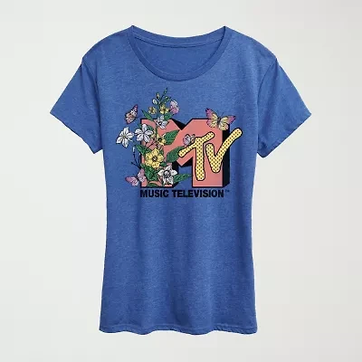 Botanical Womens Crew Neck Short Sleeve Classic Fit MTV Graphic T-Shirt
