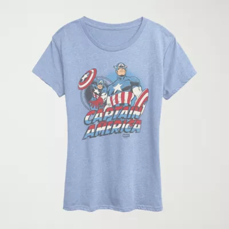 Womens Crew Neck Short Sleeve Classic Fit Captain America Graphic T-Shirt