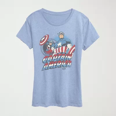 Womens Crew Neck Short Sleeve Classic Fit Captain America Graphic T-Shirt