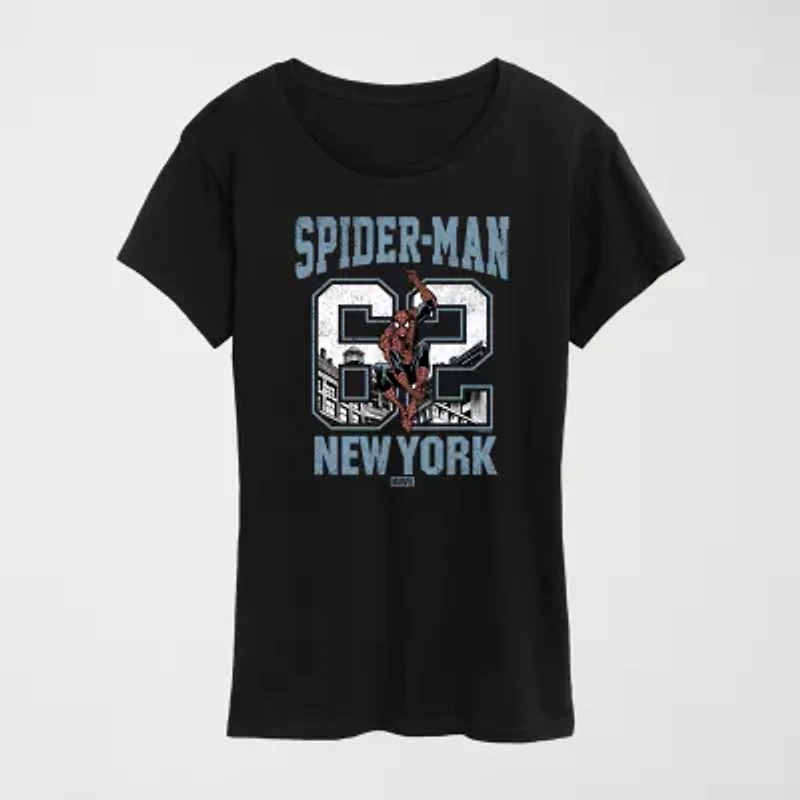 Womens Crew Neck Short Sleeve Classic Fit Spiderman Graphic T-Shirt