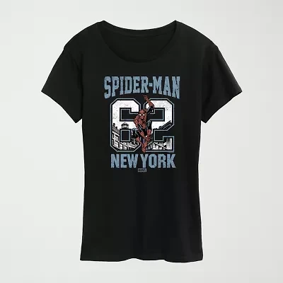 Womens Crew Neck Short Sleeve Classic Fit Spiderman Graphic T-Shirt