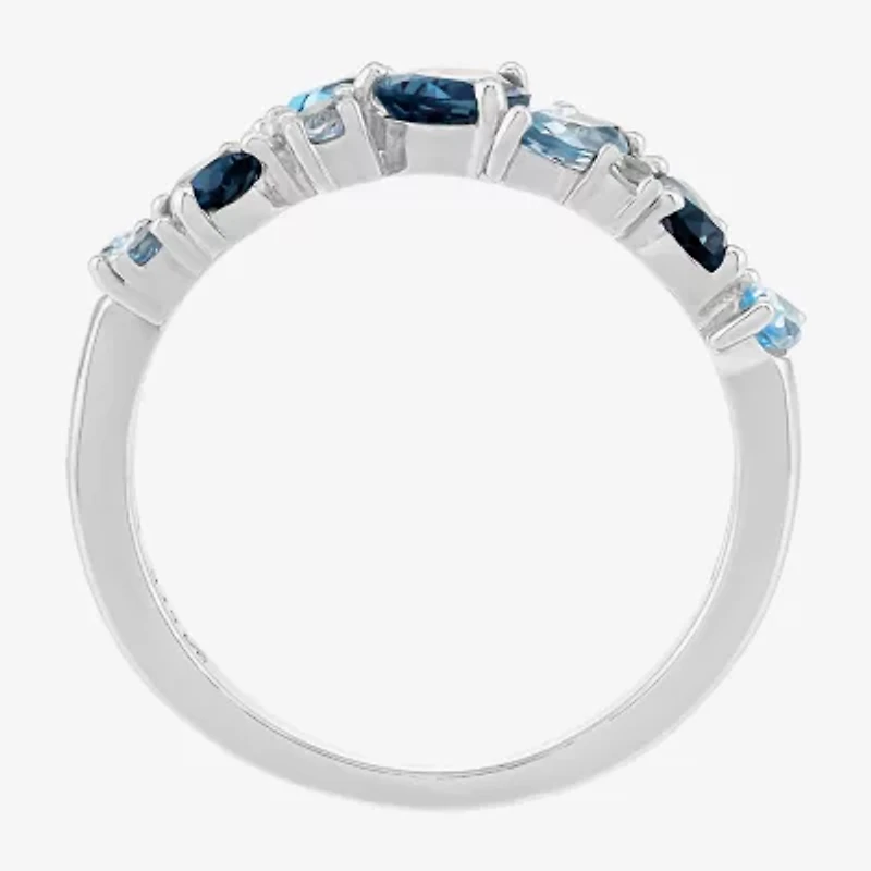 Limited Quantities! Womens 2MM Genuine Blue Topaz Sterling Silver Band