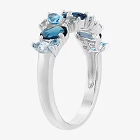 Limited Quantities! Womens 2MM Genuine Blue Topaz Sterling Silver Band