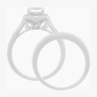 Limited Quantities! Womens Lab Created White Sapphire Sterling Silver Side Stone Halo Bridal Set