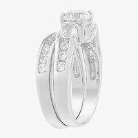 Limited Quantities! Womens Lab Created White Sapphire Sterling Silver Side Stone 3-Stone Bridal Set