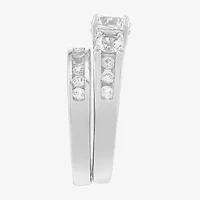 Limited Quantities! Womens Lab Created White Sapphire Sterling Silver Side Stone 3-Stone Bridal Set
