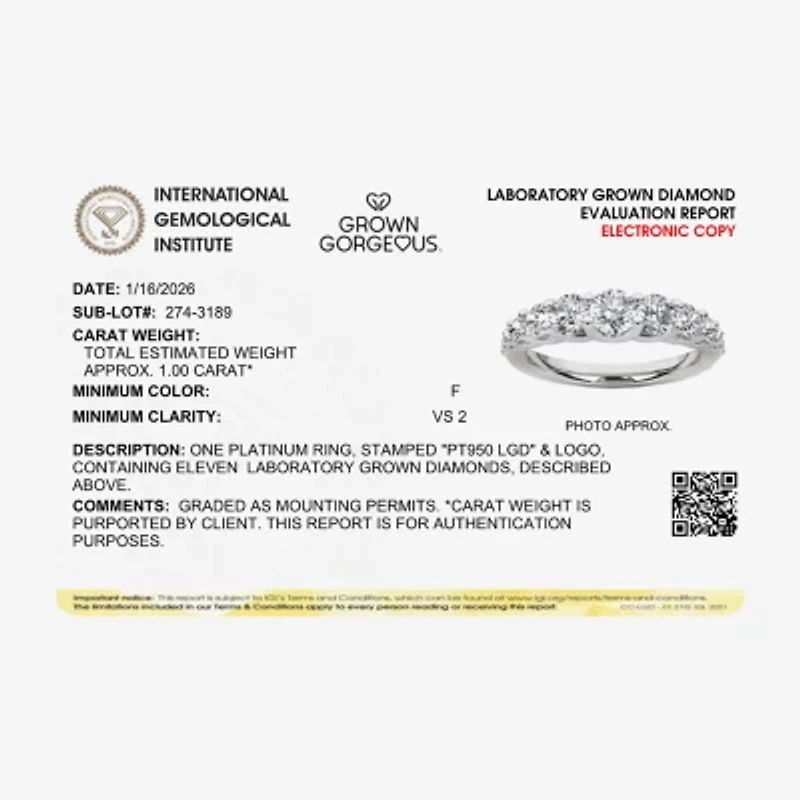 Grown Gorgeous Womens 2.5MM 1 CT. T.W. Lab White Diamond 14K Gold Anniversary Wedding Band