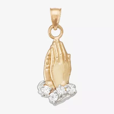 Praying Hands Unisex Adult White Cubic Zirconia 14K Gold Pendant