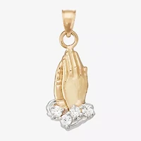 Praying Hands Unisex Adult White Cubic Zirconia 14K Gold Pendant
