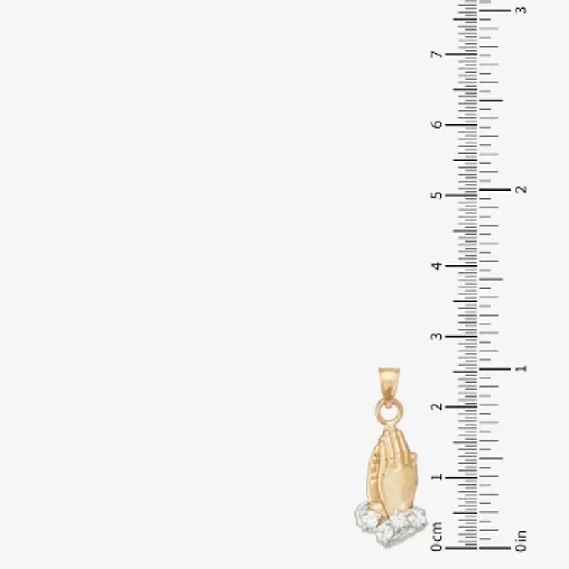 Praying Hands Unisex Adult White Cubic Zirconia 14K Gold Pendant