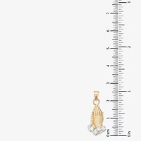 Praying Hands Unisex Adult White Cubic Zirconia 14K Gold Pendant