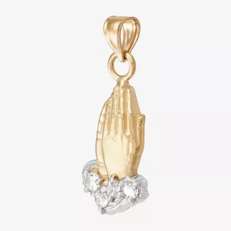 Praying Hands Unisex Adult White Cubic Zirconia 14K Gold Pendant