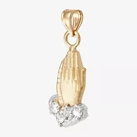 Praying Hands Unisex Adult White Cubic Zirconia 14K Gold Pendant