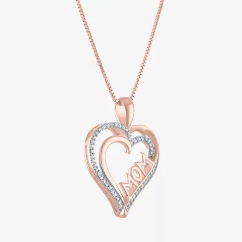 G-H / Si2-I1) Womens 1/10 CT. T.W. Lab Grown White Diamond 14K Rose Gold Over Silver Heart 18 Inch Pendant Necklace