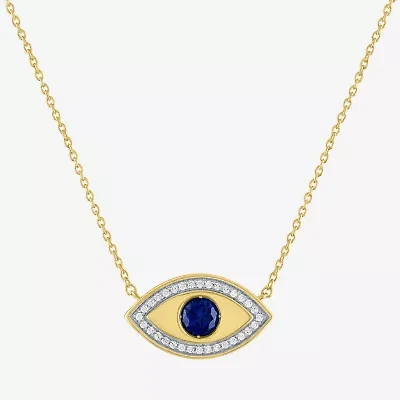 Diamond Addiction (G-H / Si2-I1) Womens 1/10 CT. T.W. Lab Created Blue Sapphire 14K Gold Over Silver Evil Eye 15 Inch Pendant Necklace