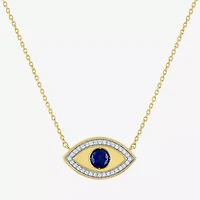 Diamond Addiction (G-H / Si2-I1) Womens 1/10 CT. T.W. Lab Created Blue Sapphire 14K Gold Over Silver Evil Eye 15 Inch Pendant Necklace