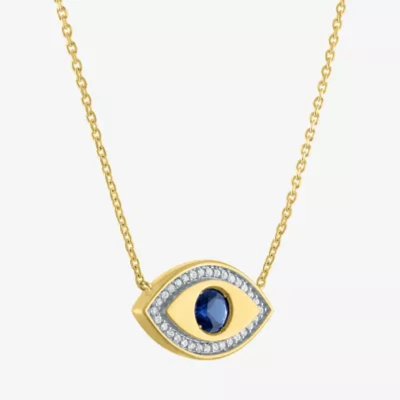 Diamond Addiction (G-H / Si2-I1) Womens 1/10 CT. T.W. Lab Created Blue Sapphire 14K Gold Over Silver Evil Eye 15 Inch Pendant Necklace
