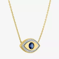 Diamond Addiction (G-H / Si2-I1) Womens 1/10 CT. T.W. Lab Created Blue Sapphire 14K Gold Over Silver Evil Eye 15 Inch Pendant Necklace
