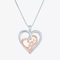 1/10 CT.T.W. Natural  Diamond "MOM" Heart Necklace in Sterling SIlver and 14KT Rose Gold Over SIlver"