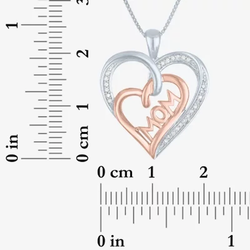 1/10 CT.T.W. Natural  Diamond "MOM" Heart Necklace in Sterling SIlver and 14KT Rose Gold Over SIlver"