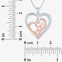 1/10 CT.T.W. Natural  Diamond "MOM" Heart Necklace in Sterling SIlver and 14KT Rose Gold Over SIlver"