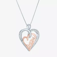 1/10 CT.T.W. Natural  Diamond "MOM" Heart Necklace in Sterling SIlver and 14KT Rose Gold Over SIlver"