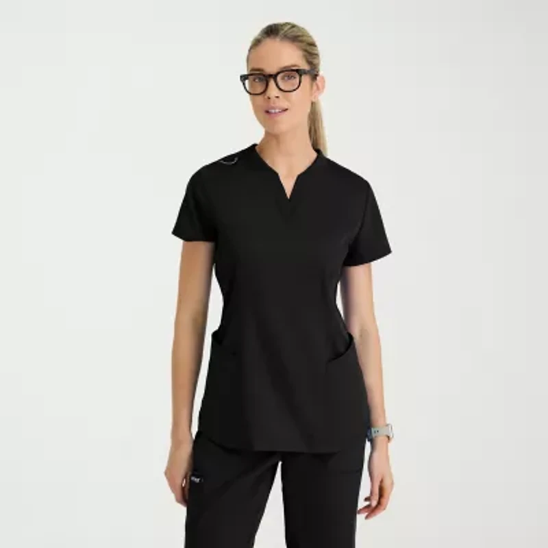 Grey's Anatomy™ by Barco Classic Grt303 Erin 4-Pocket Rib Knit Womens Short Sleeve Stretch Fabric Moisture Wicking Scrub Top