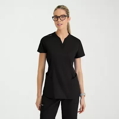 Grey's Anatomy™ by Barco Classic Grt303 Erin 4-Pocket Rib Knit Womens Plus Short Sleeve Stretch Fabric Moisture Wicking Scrub Top
