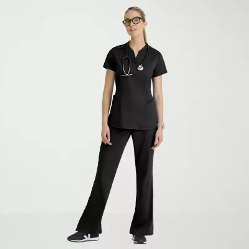 Grey's Anatomy™ by Barco Classic Grt303 Erin 4-Pocket Rib Knit Womens Plus Short Sleeve Stretch Fabric Moisture Wicking Scrub Top