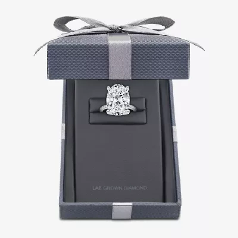 Grown Gorgeous (F / Vs2) Womens 7 Ct.T.W. Lab White Diamond 14K Gold Oval Side Stone Engagement Ring