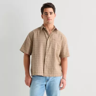 Arizona Mens Short Sleeve Regular Fit Button-Down Shirt