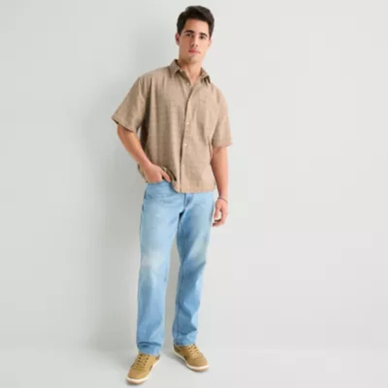 Arizona Mens Short Sleeve Regular Fit Button-Down Shirt