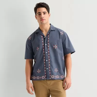 Arizona Mens Short Sleeve Regular Fit Embroidered Button-Down Shirt
