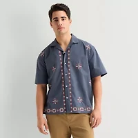 Arizona Mens Short Sleeve Regular Fit Embroidered Button-Down Shirt