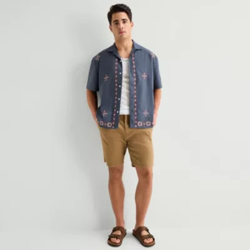 Arizona Mens Short Sleeve Regular Fit Embroidered Button-Down Shirt