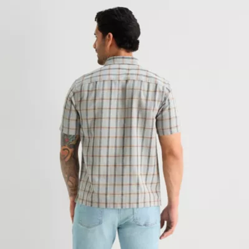 mutual weave Mens Short Sleeve Classic Fit Button-Down Shirt