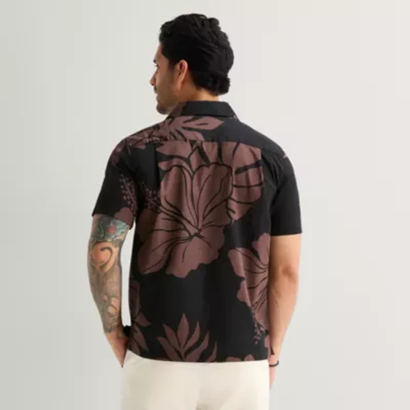 mutual weave Mens Short Sleeve Camp Shirt