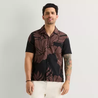 mutual weave Mens Short Sleeve Camp Shirt