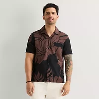 mutual weave Mens Short Sleeve Camp Shirt