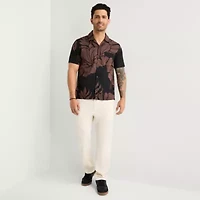 mutual weave Mens Short Sleeve Camp Shirt