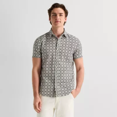 mutual weave Mens Short Sleeve Classic Fit Button-Down Shirt