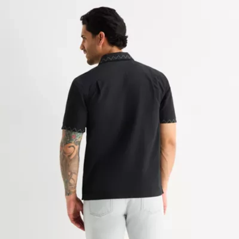 mutual weave Mens Short Sleeve Camp Shirt