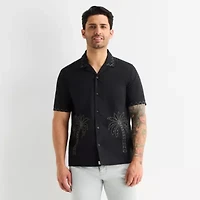 mutual weave Mens Short Sleeve Camp Shirt